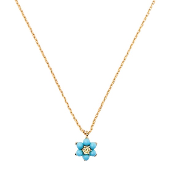 KATE SPADE • Gold Myosotis Flower Turquoise Pendant Necklace